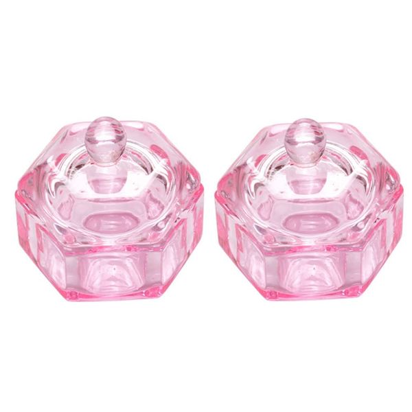 GBSTORE 2 Pcs Glass Crystal Cup with Lid,Nail Art Acrylic Liquid Powder Dappen Dish Cups Bowl Glassware Tools,Pink