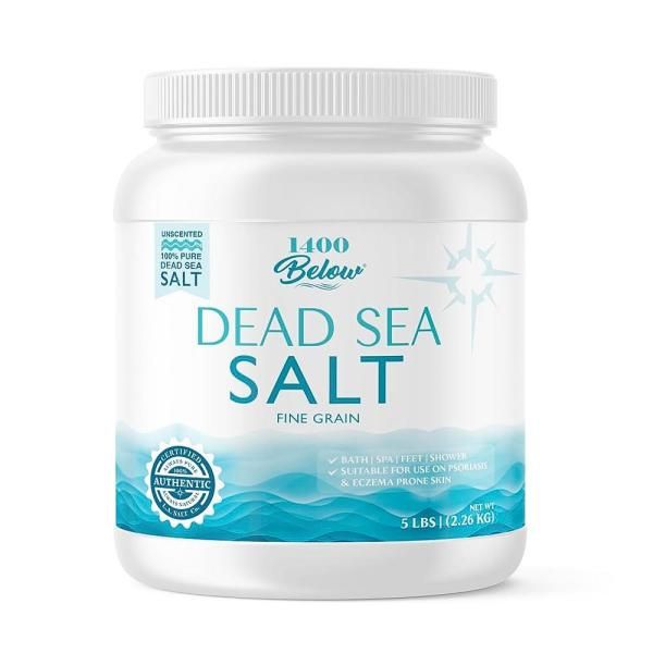 LA SALT CO Bath Salt 1400 5 lbs (2.3 kg) Bottle Dead Sea Salt, Fine Grain Foot and Spa Bath Soak, Exfoliation