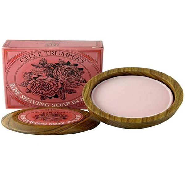 Geo F Trumper Wooden Shaving Bowl with Rose Shaving Soap Refill