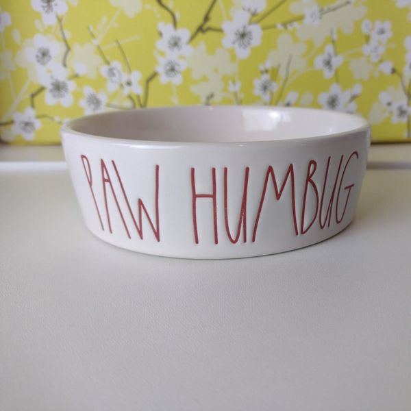 Rae Dunn Paw Humbug Christmas 5" Ceramic Pet Bowl Dog Cat Food Water Gift New