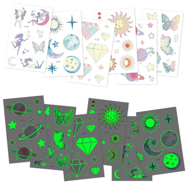 yeestone Kindertattoo Leuchttattoos Aufklebbares Schimmertattoo Hautfreundlich Temporäre Kindertattoos Kindergeburtstag Mitgebsel Set Mädchen Jungen Geschenke 12 Blatt