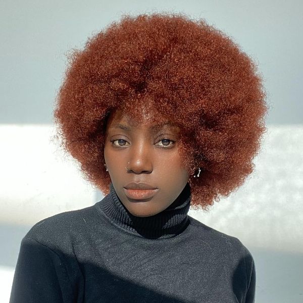 Rebecca Beauty Afro Wigs Human Hair for Black Women, Short Afro Kinky Curly Wig, Ginger Reddish Brown Afro Curly Wig, Brazilian Hair 130% Density (Color 33A)