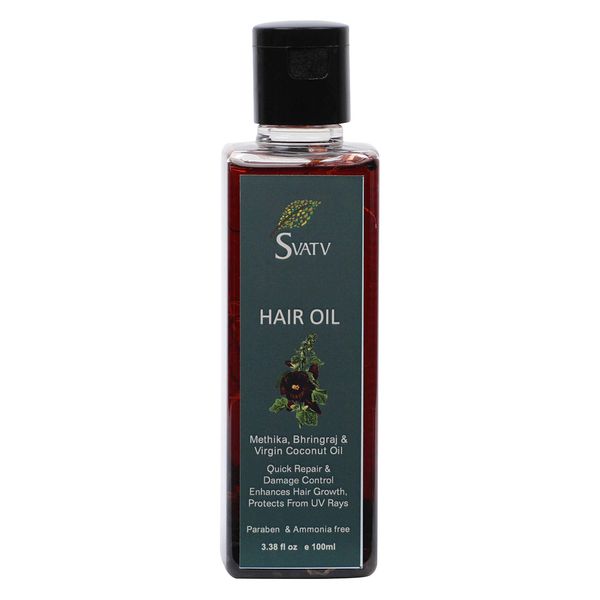 SVATV Hair Oil With Methika Bhringraj & Virgin Coconut Oil Hair Ext. Natural Hair Treatment For Hair Growth, Dry Scalp, Thinning Hair - Best Hair Massage Oil For Men & Women - 100 ml