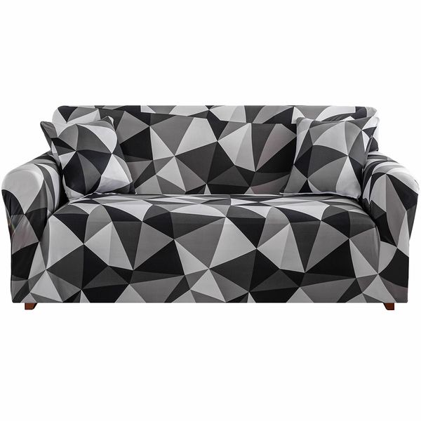 Teynewer 1-Piece Fit Stretch Sofa Cover, Sofa Slipcover Elastic Fabric Printed Pattern Chair Loveseat Couch Settee Sofa Covers Universal Fitted Furniture Cover Protector (3 Seater, Black Triangle)