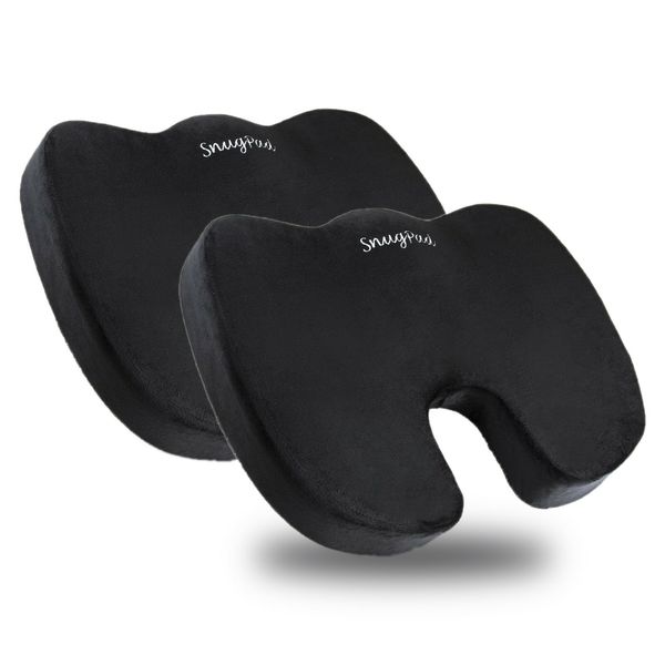SnugPad 100% Memory Foam Non-Slip Orthopedic Coccyx Tailbone - BLACK - 2 pack
