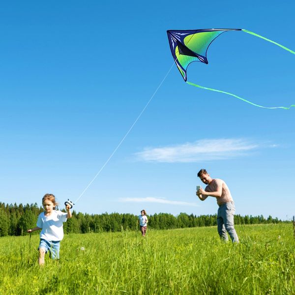 Flying Hoofer Beach Delta Kite for Adults, Extremely Easy to Fly for Beginners(60''X30''), Large Single Line Kite for Kids Ages 4-8, 8-12, Comes with 300 FT String Kite Handle.