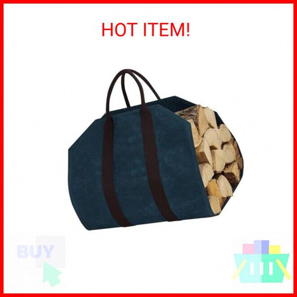 Sturdy Waxed Canvas Firewood Log Carrier, Durable Firepalce Wood Bag with Reinfo