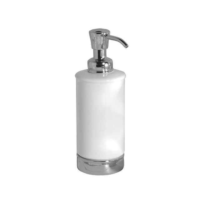 InterDesign York Ceramic Soap & Lotion Dispenser Pump, for Kitchen or Bathroom Countertops - White/Chrome