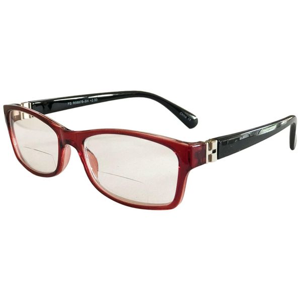 Bifocal Glasses Red & Black Unisex Frames Quality Readers Sprung Hinges BDF23 (+2.50)