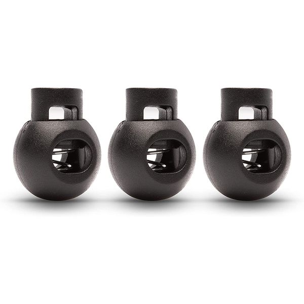 Realm Single Hole Round Cord Locks Black with Spring Loaded Push Button (Pack of 2)