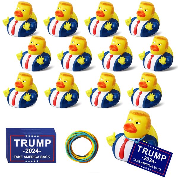 12 Pcs Donald Trump Rubber Ducks with Card, Update Trump Ducks for Jeeps for President, Jeep Duck Baby Bath Toy for Trump Election, Trump 2024 Gifts for Kids Adults Car Dashboard Decorations