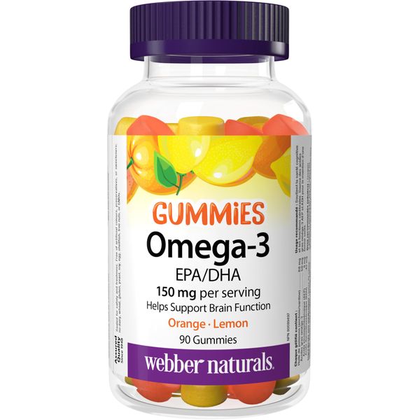 Webber Naturals Omega-3 Gummies 50 mg EPA/DHA · EPA/DHA, Orange · Cherry · Lemon, 90 Gummies