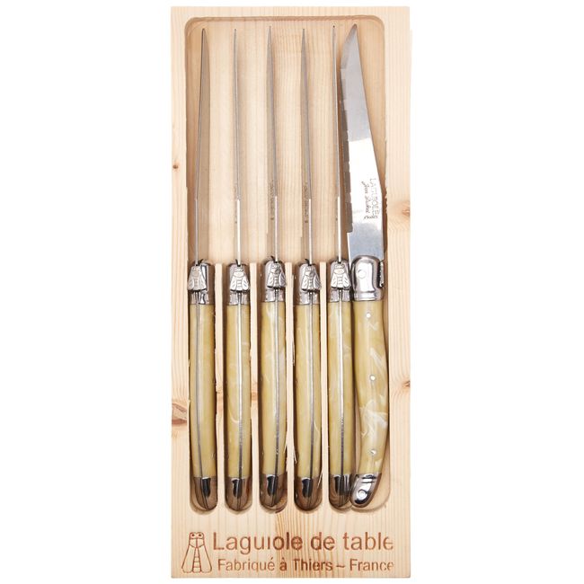 Laguiole Jean Dubost 6-Piece Steak Knife Block Set in Ivory White