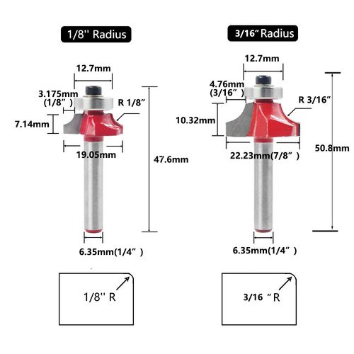 Saipor 5pcs Trimmer Bit Woodworking Router Bit Set 6.35mm (1/4") Shank Carbide Trimmer Wood Drill for Milling Cutter Roundover Bit