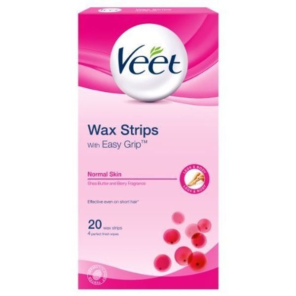 Veet Ready to Use Leg Wax Strips for Short Hair Shea Butter and Berry, 20 Strips