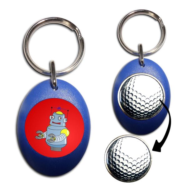 BadgeBeast.co.uk Red Boy Robot - Blue Golf Ball Marker Key Ring
