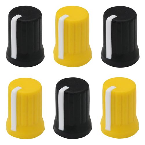 Mixed-Colour 6mm D-Shaft Hole Rubber Grip Vibrant Colour Mixer Knobs - Pack of 6 (3X Black, 3X Yellow)