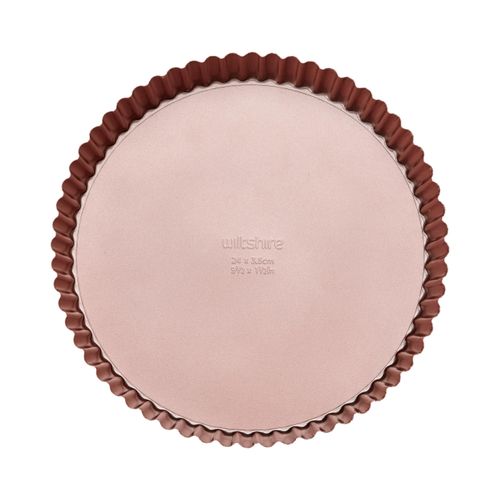 Wiltshire Rose Gold Round Quiche and Tart Pan, PFOA PTFE Free, Non-Stick Coating, Circular Pastry Mould with Removable Base, Sheet Steel Bakeware, 24x24x3.5cm