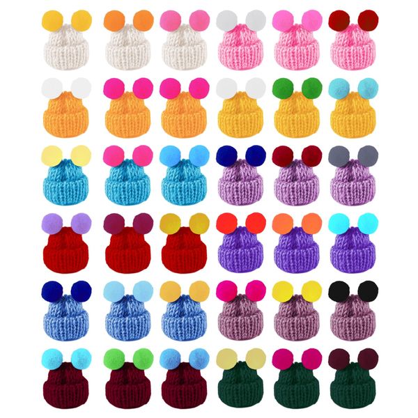 DBAILY Mini Knitted Hat of Christma 36 PCS Miniature DIY Hair Accessories Crafts Cute Doll Hat Lollipop Candy Cover Hat Mini Knit Hat for Doll Hat Jewelry Making Accessory Christmas Bottle Cover