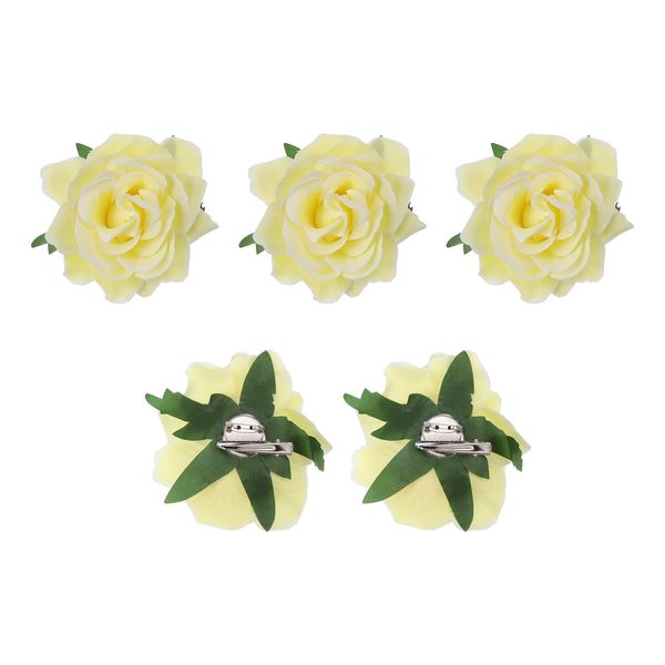 sourcing map 5 Pcs Rose Flower Hair Clips 4 Inch Flower Hair Pins Flower Brooch for Women Hair Accessories Light Yellow