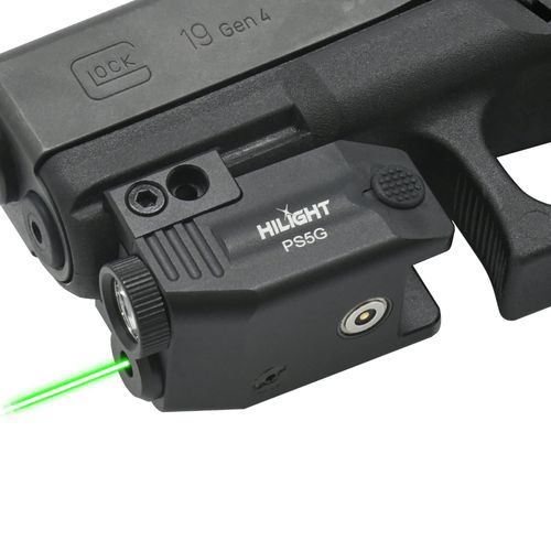 HiLight Tactical Primal Series - 400 Lumens Flashlight w/Strobe & Single Green Laser - Aircraft Grade Aluminum, Magnetic Rechargeable Battery - Rail Mount Light & Laser Class IIIA, <5mW