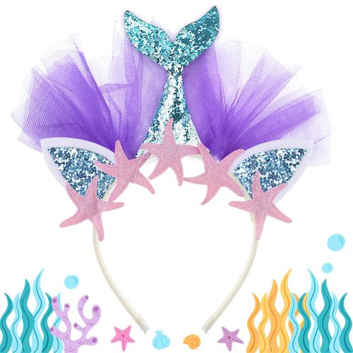 FUKPO Mermaid Headband, Headpiece Mermaid Costume Accessory Headband Girls Women Children Fancy Dress Mermaid Hair Accessories Fancy Dress Headband Crown Crafts (Blue, Purple, Pink)