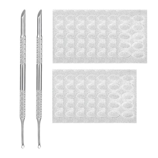 Asheyya 2 Pcs Metal Nail Cuticle Pusher Etching Scraper Tool for Gel Dirt Remover with 130pcs 100 Eye Sandpapers