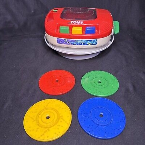 TOMY Bring Along A Song Wind Up Music CD Player Toy 1992, 4 Discs!