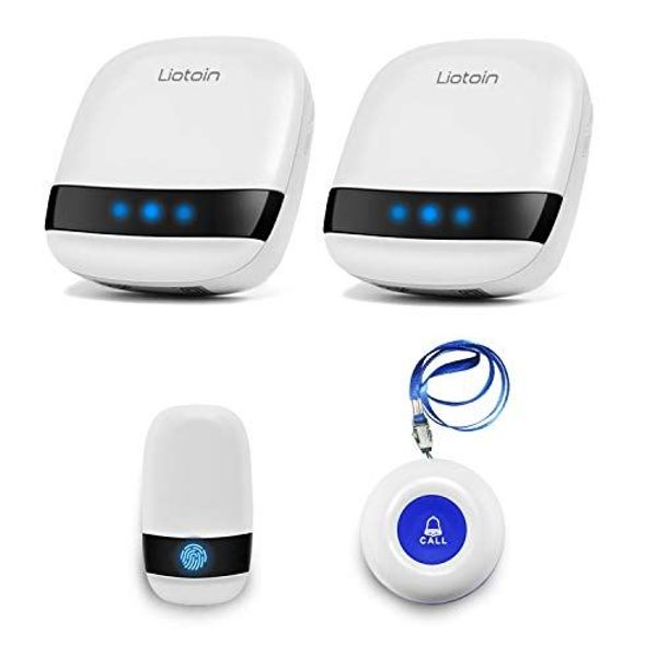 LIOTOIN Call Bell, Nursing Bell, Pocket Bell, Wireless Call Button, Alarm System, Doorbell, Nurse Call, Nursing Care, 2 Receivers &amp; 2 Transmitters