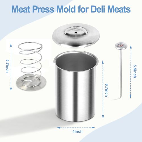Meat Press Mold for Deli Meats，Lunch Meat Press Tool, Deli Meat Press Mold with Thermometer Wire Cleaning Cloths, Deli Meat Maker and Ham Press Mold for Deli Meats