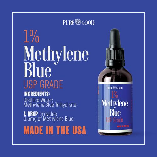PureGood Pharmaceutical Grade Methylene Blue 1% (1 oz) | USP Grade, Third-Party Tested, Alcohol Free, Amber Dropper Bottle