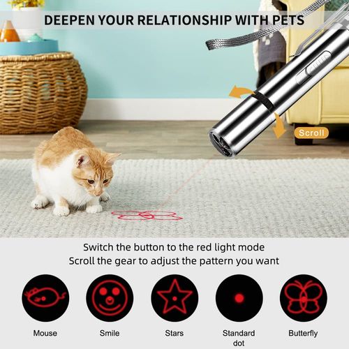 TEFIRE Laser Pointer Cat Toys with Torch and Money DetectorBuilt-inBattery USB Charging 7 Modes to Choose from for Teasing and Interacting with Your Pet