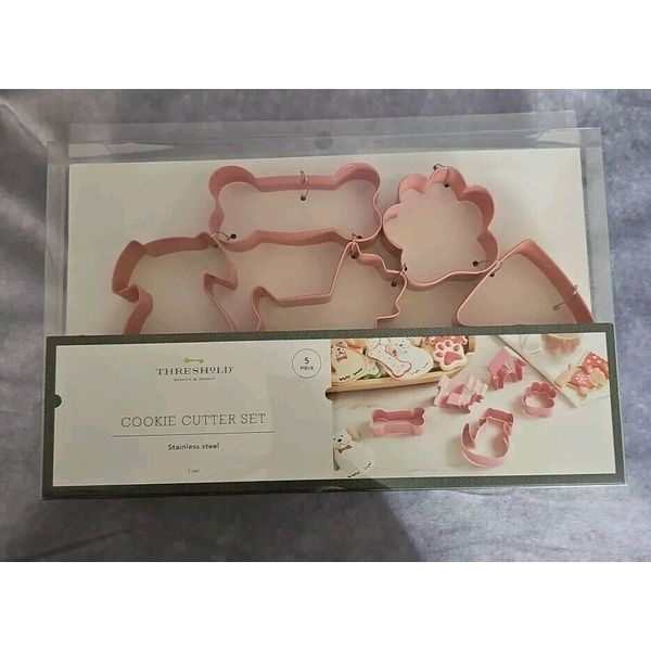 Threshold Cookie Cutter Set 5 Piece Set Stainless Steel Dog Shape Color Pink