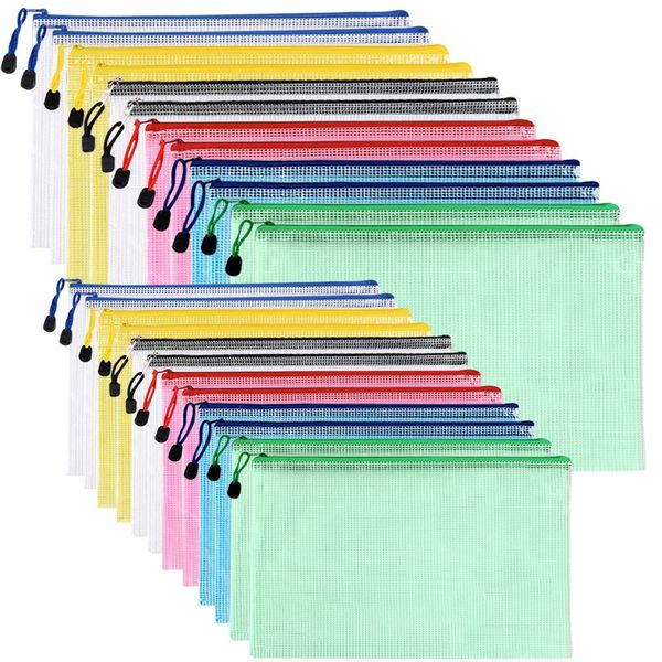 24pcs Plastic Wallets A4 Zip Wallet Ziplock Bags Zip Folder Zipper Bag A5 Zipped Wallets Document Folder