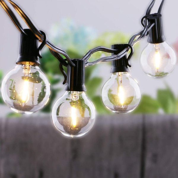 Bomcosy LED String Lights 15m Outdoor Lighting 27 E12 Bulbs Rainproof Outdoor Lighting Connectable Indoor Decoration Garden Camping Party Wedding Festival Celebration