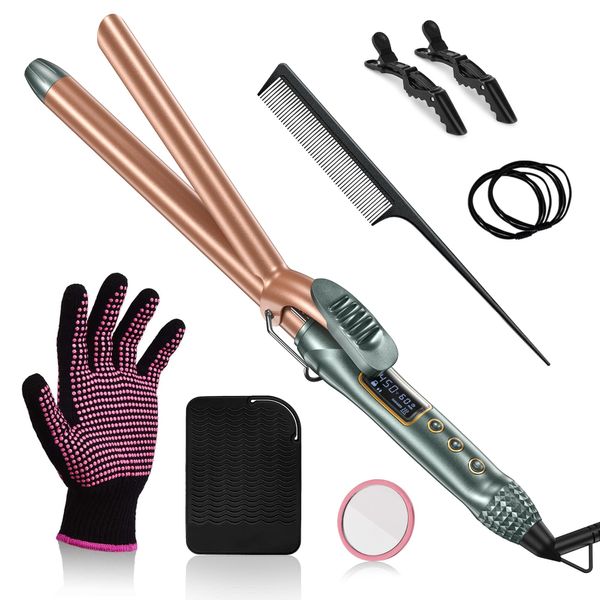 Vogewood 3/4 Inch Curling Iron, 19mm Curling Wand, Long Barrel Hair Curler for Medium & Long Hair with Adjustable Temperature, Fast Heat Curling Iron with Heat Resistant Glove and Pad, 9-in-1 Gift Set