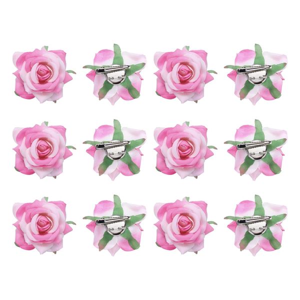 sourcing map 12 Pcs Rose Flower Hair Clips 3 Inch Flower Hair Pins Flower Brooch for Women Hair Accessories Light Pink