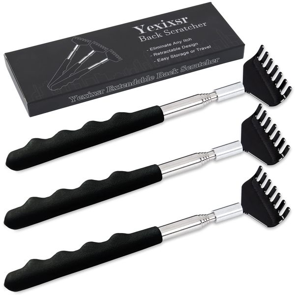 Yexixsr 3 Pack Back Scratcher Extendable Metal Portable Back Scratcher for Men Women Adults, Telescoping Back Massager with Rubber Handles, Stocking Stuffers Gadgets