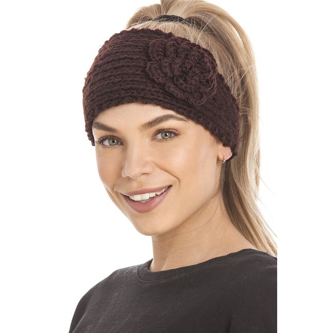 Central Chic Womens Knitted Ear Warmer Headband With Flower 14 Colours (Style 12)