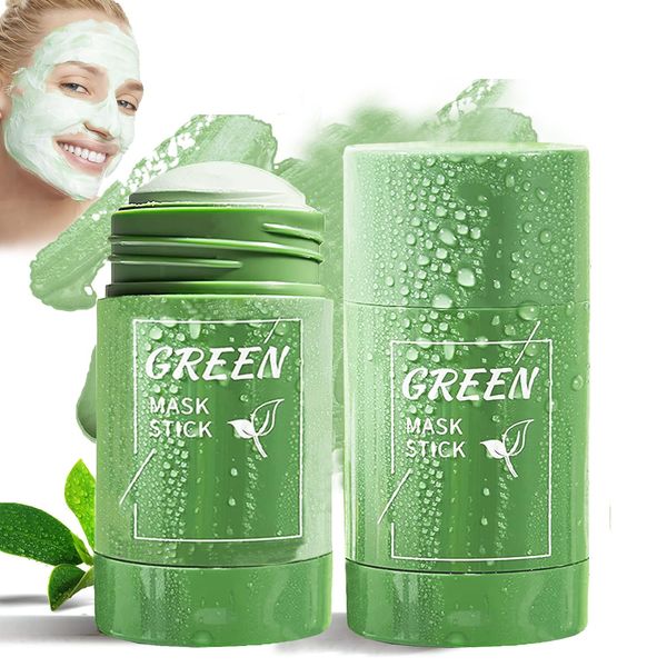 Green Mask Stick Original Grüntee Maske Stick Mitesser Blackhead Remover Green Tea Sticks Face Deep Cleanse Mask Clay Solid Natural Skincary Gesichtsmaske Improve Skincare Moisturizing, 2 Stück