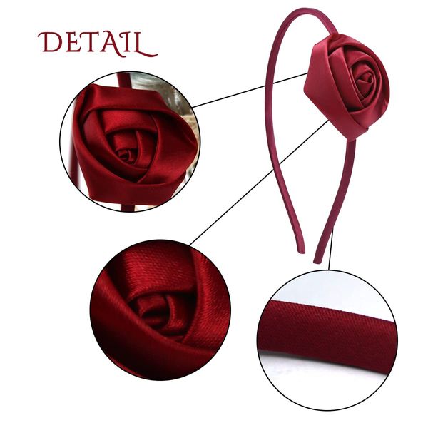 HOXIEYA Valentine's Day Heaband Delicate Rose Hairband Velvet Fabric Hair Hoop Valentine's Day Hair Accessories for Women Girls Valentine's Day Party Supplies Gift (04-Burgundy rose)