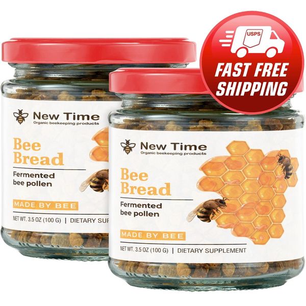 2 Jars Bee Bread, Pure Fermented Bee Pollen, Organic Raw Perga 2 x 3.5 oz