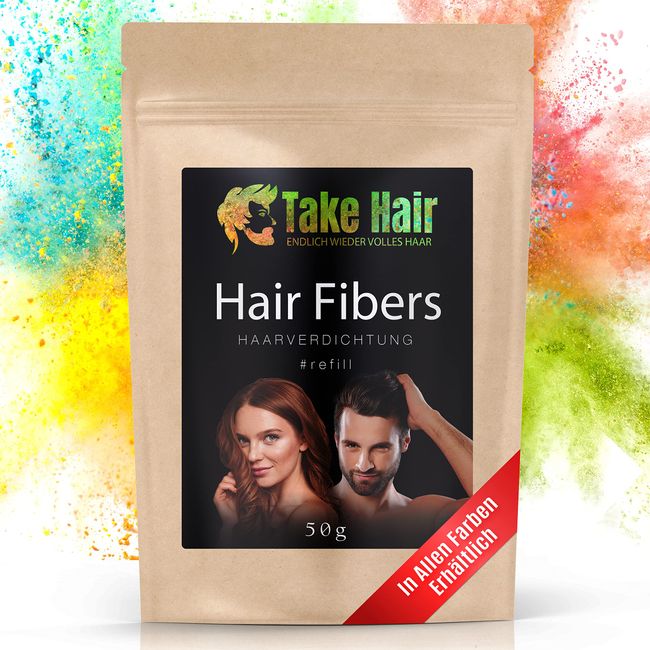 Take Hair Streuhaar Nachfüllbeutel 50g I Hält bei Regen und Wind I Für Männer und Frauen I Schütthaar zur Haarverdichtung I Hair Fibers Haarpuder Haarpulver Haarausfall (Streuhaar Dunkelbraun)