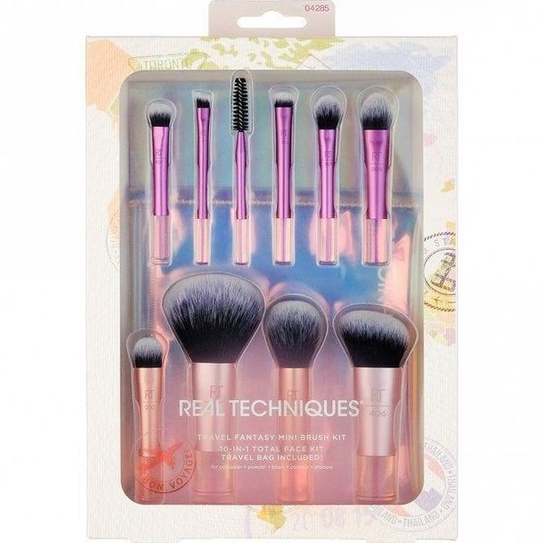 Real Techniques Travel Fantasy Mini Brush Set 10 in 1 total face kit w. bag 4285