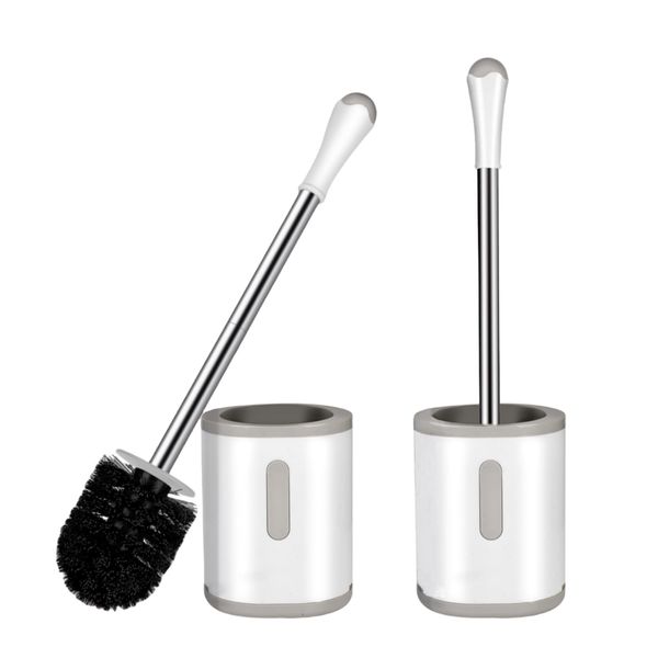 Toilet Brush and Holder, 2 Pack Compact Size Toilet Bowl Brush with Stainless Steel Handle, Small Size Plastic Holder Easy to Hide, Space Saving for Storage, Drip-Proof, Easy to Assemble Deep Cleaning