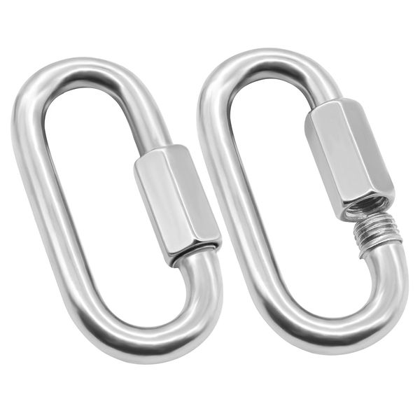 Anvin 2 Pack Quick Link M8 5/16 Inch Heavy Duty Carabiner D Shape Chain Links 1500LB Capacity Repair Utility Links Safety Chain Connector for Camping Outdoor Equipment Locking Hammocks Harness Leash