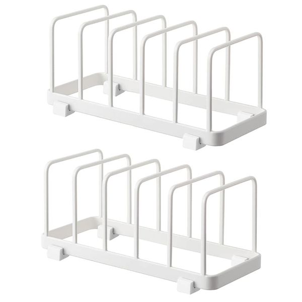 YunNasi Plate Storage Rack, Vertical Plate Rack Drainer, Cutting Boards, Bakeware, Serving Trays Holder, Lid Organizer, Cabinet Dish Rack (White, 2 Packs)