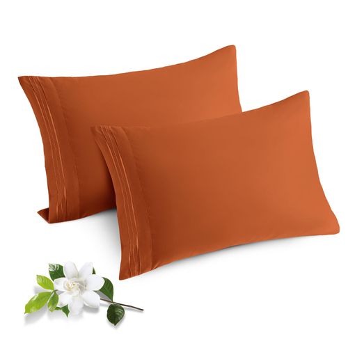 Horbaunal 2 Pack Microfiber Pillowcases Queen Size Burnt Orange Bed Pillow Cases with Envelope Closure, 1800 Thread Count Soft & Shrinkage Resistant Pillow Covers, 20 x 30 Inches