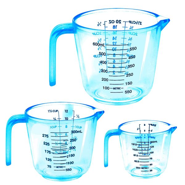 Plastic Measuring Jug, BPA Free Measuring Cups,Measuring Cup Jugs for Baking Cooking, 150ML, 300ML, 600ML, Easy to Read Measurements, Cook with Accuracy (Blue)