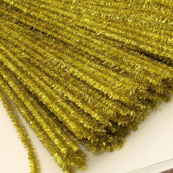 The Crafts Outlet Chenille Sparkly Stems, Pipe Cleaner, 20-in (50-cm), 100-pc, Light Gold